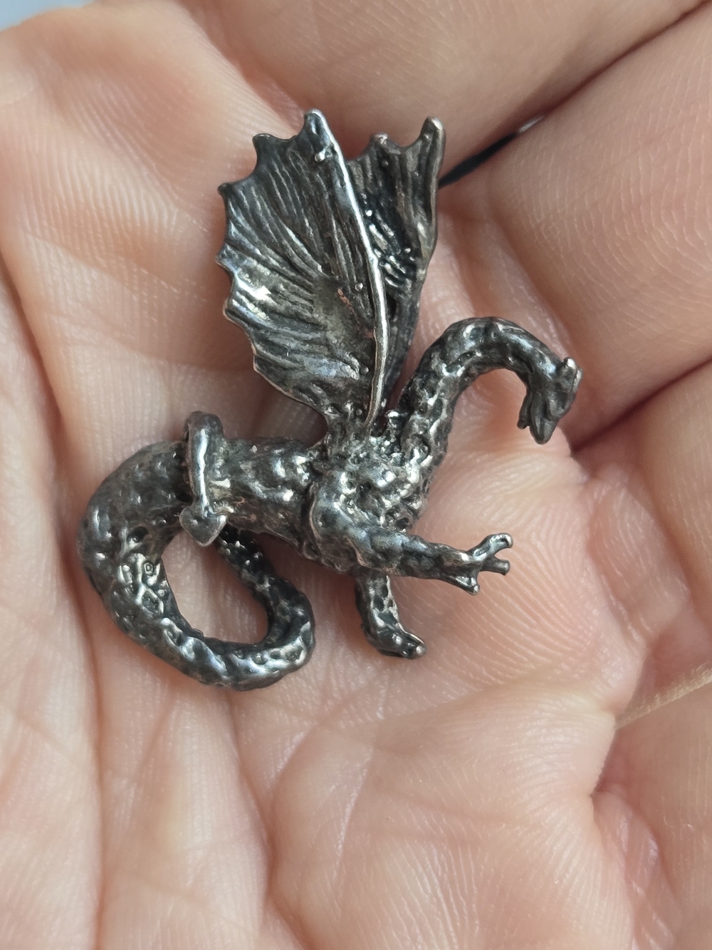 Unique Vintage Dragon Wyvern Pendant Necklace in Sterling Silver